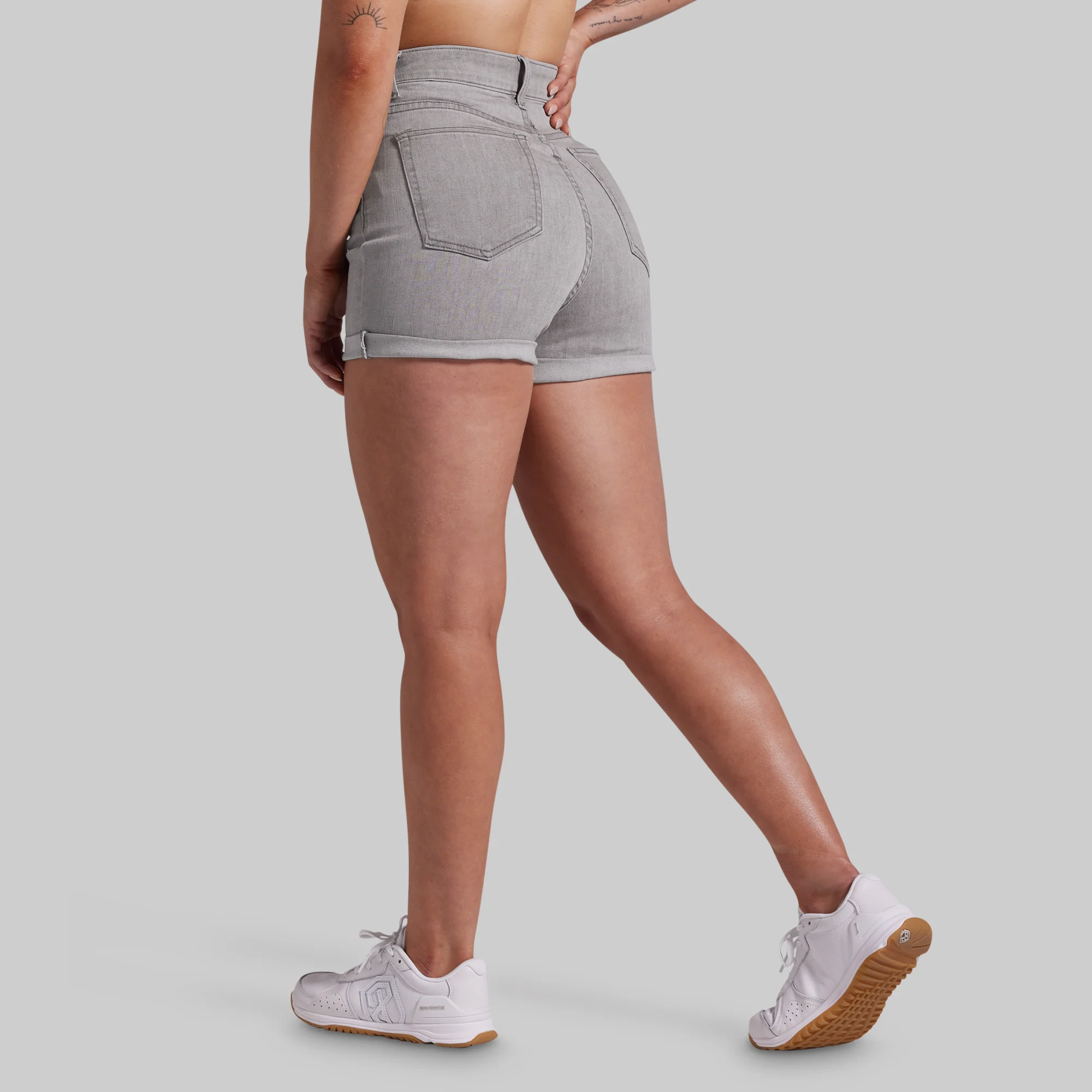 FLEX Stretchy Mom Jean Short (Light Grey Wash) - Image 4
