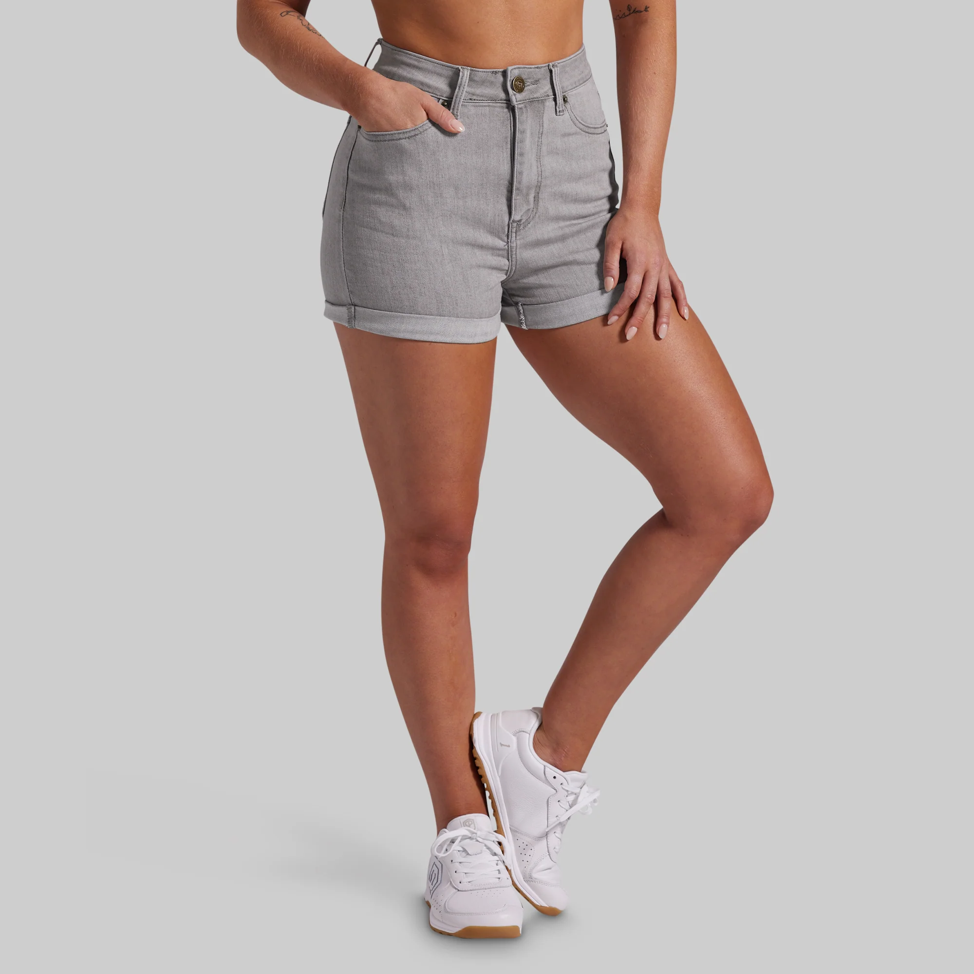 FLEX Stretchy Mom Jean Short (Light Grey Wash) - Image 5