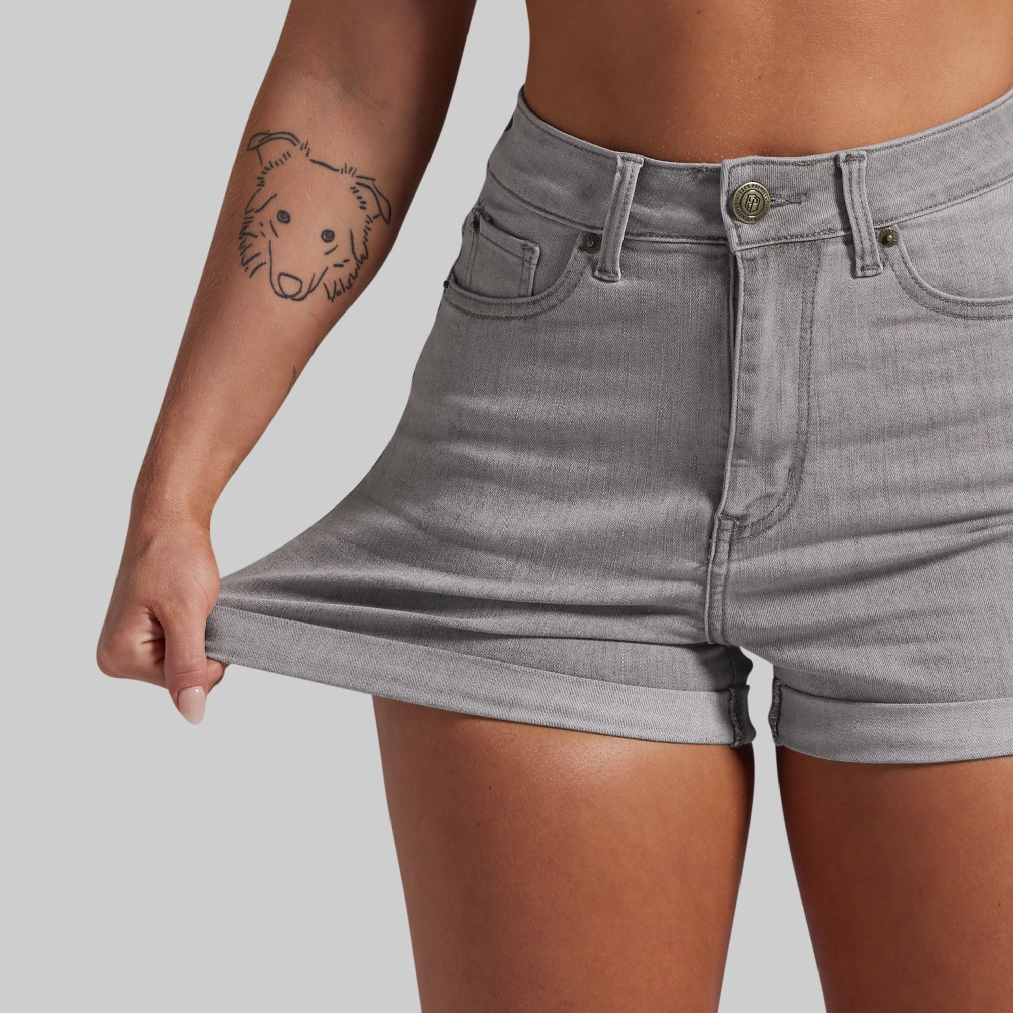 FLEX Stretchy Mom Jean Short (Light Grey Wash) - Image 6