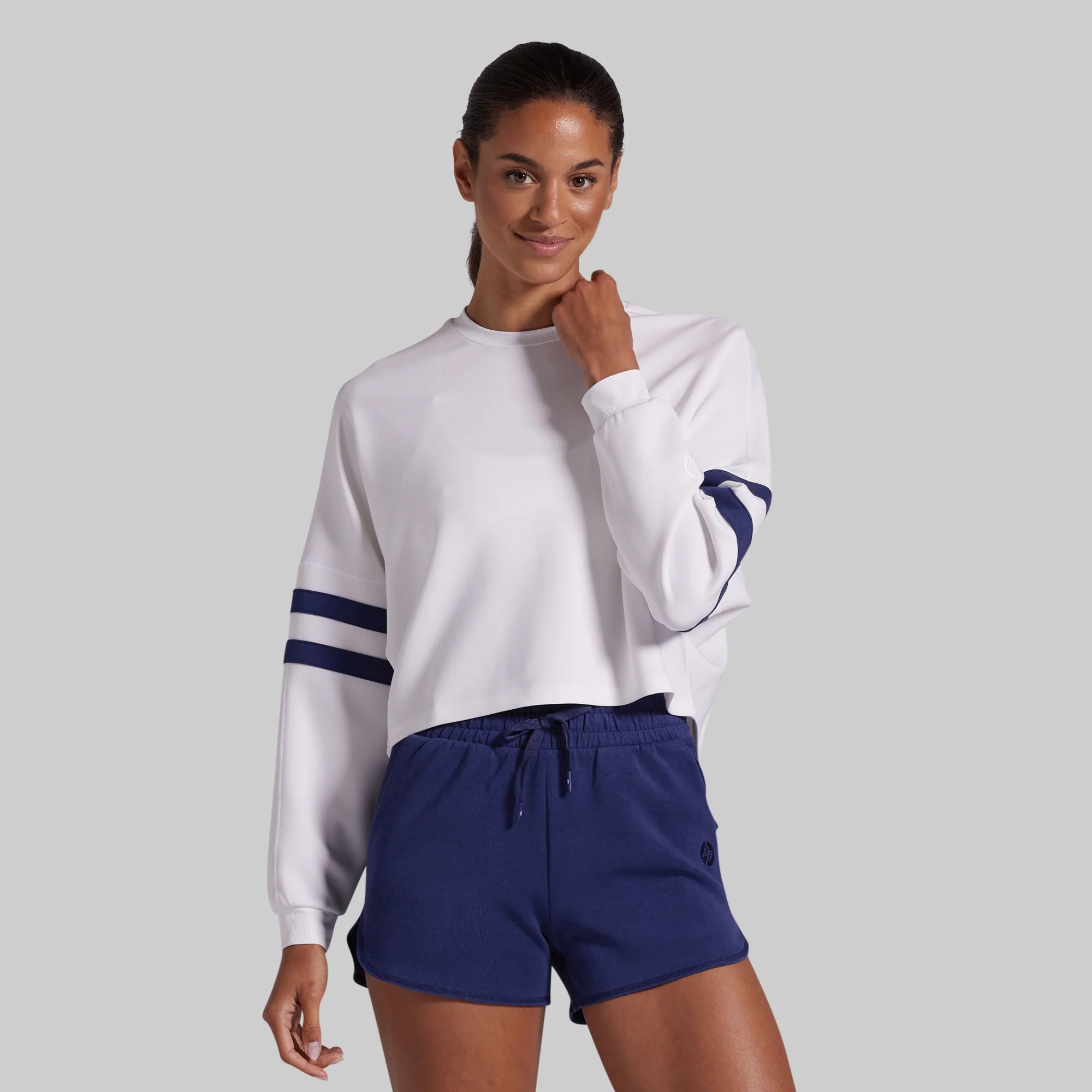 Lounge Lux Varsity Cropped Pullover (White) - Image 3