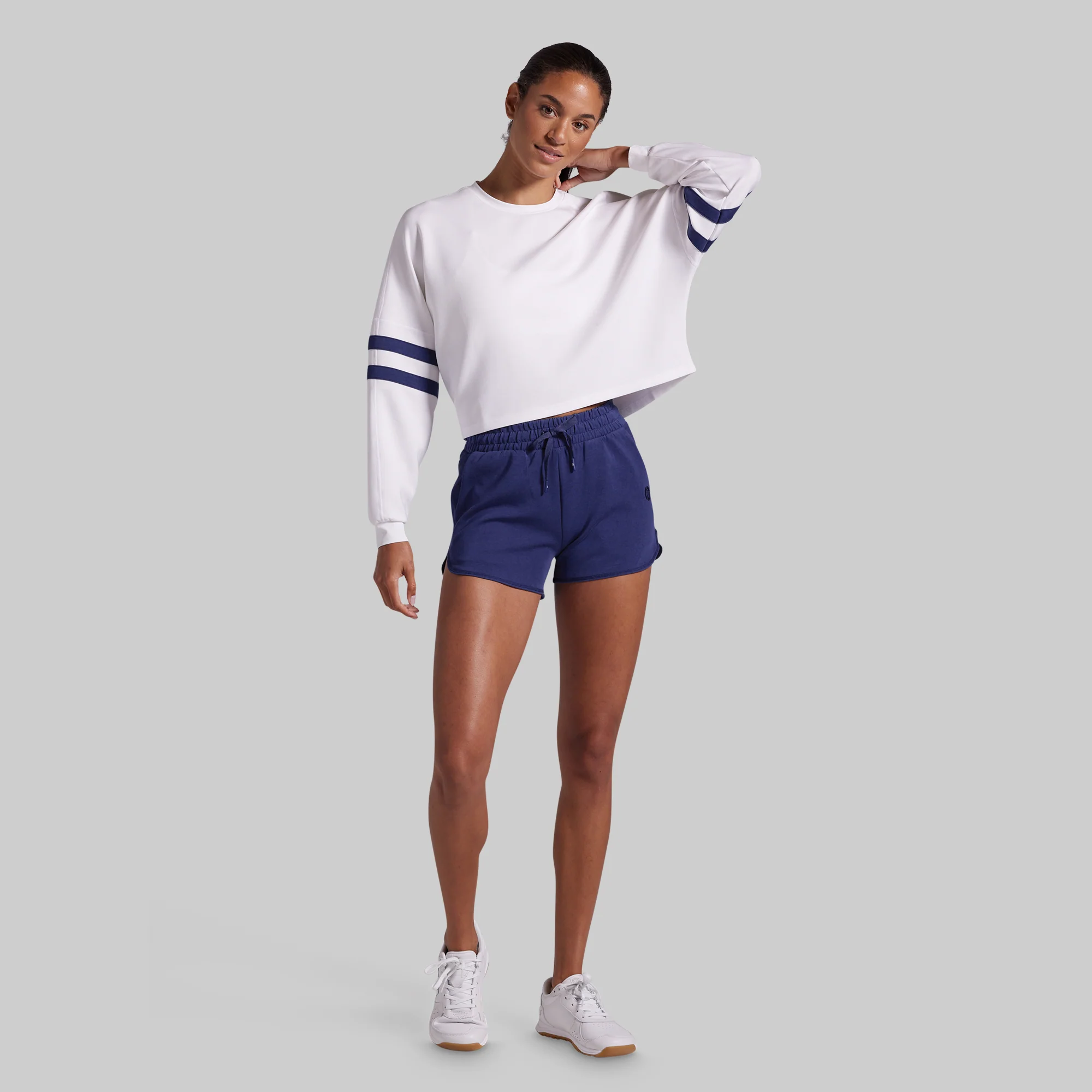Lounge Lux Varsity Cropped Pullover (White) - Image 4
